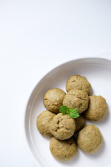 Close-up of homemade mint cookies on a white plate