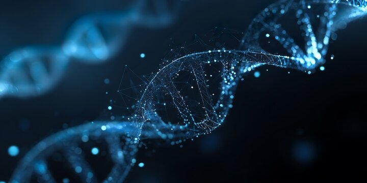 Abstract Blue DNA Helix Structure with Molecular Connections