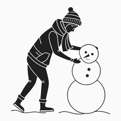 Person building a snowman in winter vector