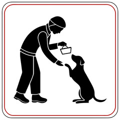 Person giving treat to dog vector icon animal human