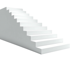 A pristine white staircase ascends against a stark black background