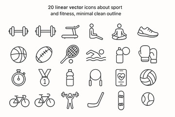 Fototapeta premium Sport and Fitness Linear Icons Set.Collection of 24 thin line vector icons about sport and fitness activities. 