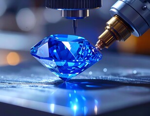 Precision machining of a large, brilliant blue gemstone