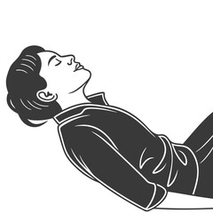 Person in repose tilted back dark gray outline white background