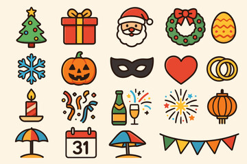 Global Politics and Economy Linear Icons — International Relations, Diplomacy, Currency, Technology and Society