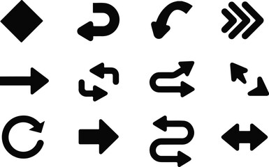 Set of Black Directional Arrows Vector Icons Isolated on White Background