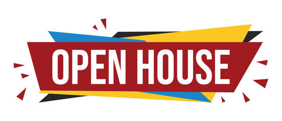 Brush style open house red banner design isolated on white background.