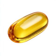 A close-up view of a single, clear yellow softgel capsule, offering a glimpse into health and wellness. The capsule shines and appears translucent.