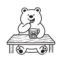  Smiling Bear Enjoying Honey Glass with Festive Ribbon in Cozy Christmas Scene. 