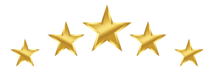 Five Gold Star Rating 3D illustration Vector Icon Review Quality Badge