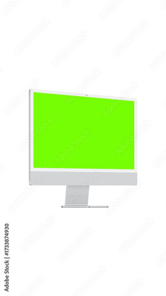 Wall mural animated mockup of computer monitor with green screen zoom effect, shown from side perspective view 