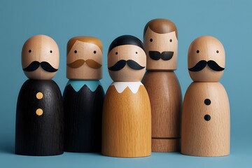 Wooden figures with mustaches celebrating International Mena??s Day, adding a playful and unique twist to the occasion.