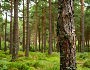 Naklejka premium Pine forest with mossy ground