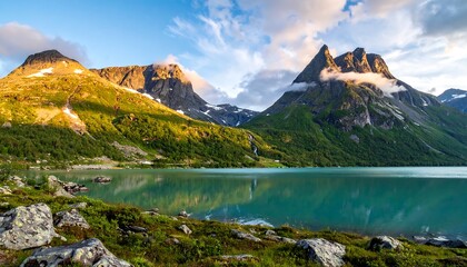 Mountain lake at dawn