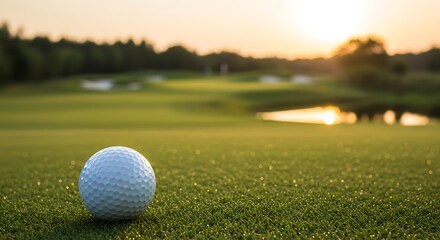 Fototapeta premium Golf Ball on a Golf Course at Sunset.