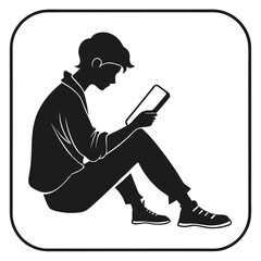 Silhouette of person reading on tablet device technology