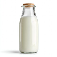 A classic glass bottle filled with fresh, creamy milk, the perfect symbol of natural refreshment and purity