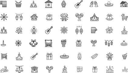Posadas line icons set. christmas, lantern, tradition. editable stroke. vector illustration