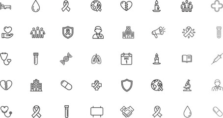 World aids day line icons set. awareness, ribbon, health. editable stroke. vector illustration