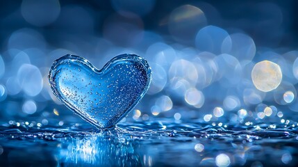 Obraz premium Glass heart, water droplets, bokeh background