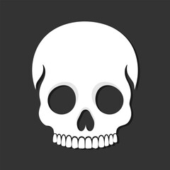 Human skull icon emblem. Skull without a lower jaw on black background. Vector illustration