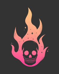 Burning skull celestial emblem. Human skull on fire silhouette. Vector illustration