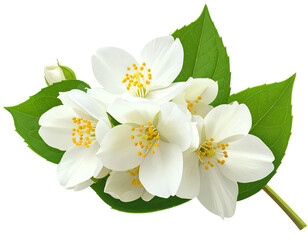 Obraz premium Digitally rendered cluster of white jasmine flowers and green leaves