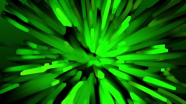 An animation loop of vivid green cuboid spikes that glow and shimmer as they rotate in a circular motion, creating an anime-style visual effect