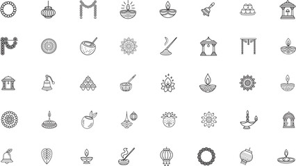 Karthika deepam icons set. lamp, festival, diya, light. vector illustration