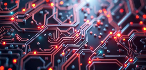 Abstract metallic robotic texture, circuit board patterns, glowing nodes,  modern,  gear