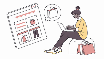 Woman shopping online with laptop and bags online shopping