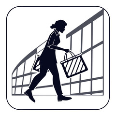 Woman walking with shopping bag in modern architectural setting