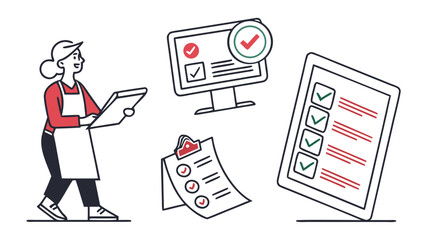 Woman with checklist icons and computer to do list