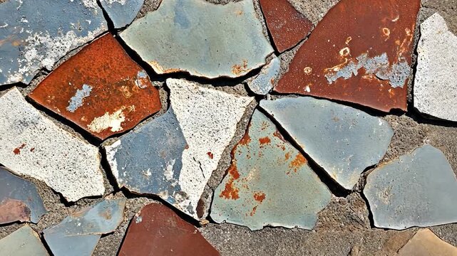 Mosaic of broken, painted stones