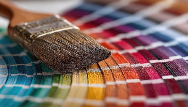 Paintbrush resting on a color swatch wheel - Powered by Adobe