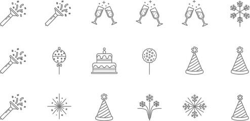 Hand-drawn party elements for birthday celebrations or New Year