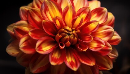 Floral Portrait Of Red And Yellow Dahlia Dramatic Lighting Elegant And Vivid