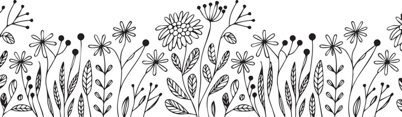 Vector art of black and white floral border for decoration