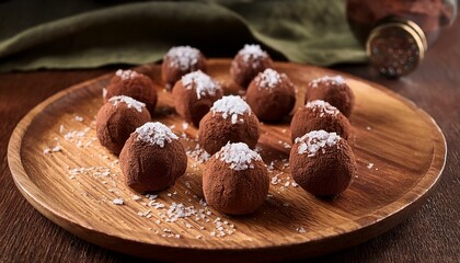 Chocolate Truffles With Sea Salt On Wooden Plate Gourmet Dessert