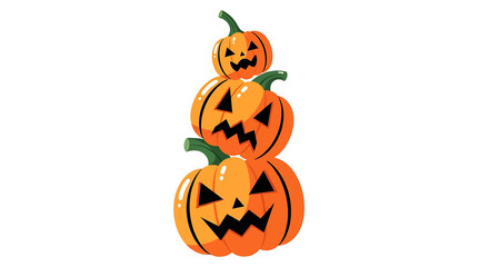 Three stacked orange pumpkins with carved faces, a festive Halloween decoration.
