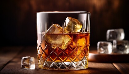 Whiskey Bourbon In A Glass With Ice