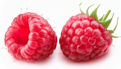 Two Red Raspberries Isolated On White Background With Clipping Path