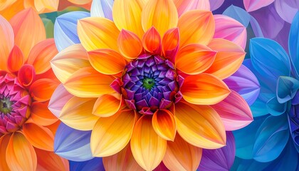 Vibrant Dahlia Bloom - Close-up of Colorful Petals and Floral Arrangement.
