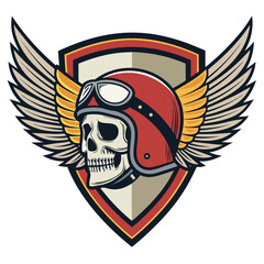 A vintage motorcycle skull emblem with wings and a shield.1.