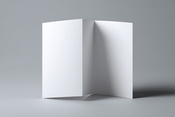Crisp White Bi-Fold Brochure Mockup on Gray Background, Ideal for Showcasing Designs