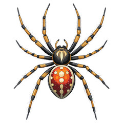 Detailed illustration of a colorful orb weaver spider on white background.