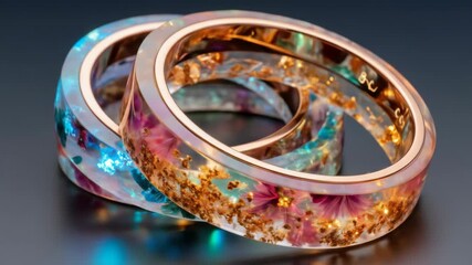 Luminous Floral Resin Rings with Rose Gold Accents - Powered by Adobe