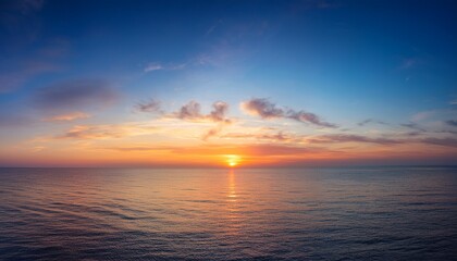 Sunset Over A Tranquil Horizon With Smooth Warm Colors Blending Into A Serene Atmosphere At Dusk