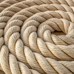 Closeup of a beige twisted rope nautical theme texture background