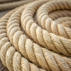 Closeup of a beige twisted rope nautical theme texture background
